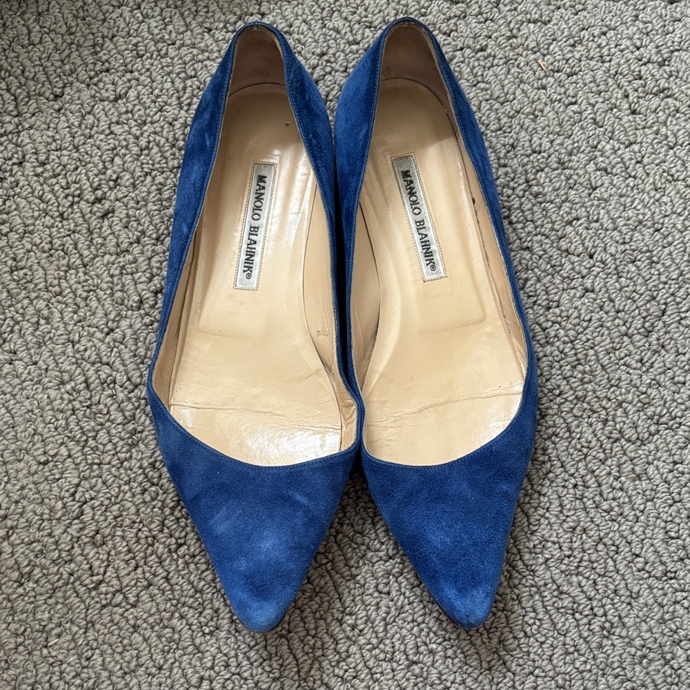Manolo Blahnik Royal Blue Suede Flats